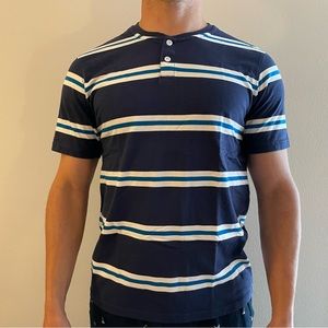 American Rag Cie Striped Henley Blue T-shirt - Size Large
